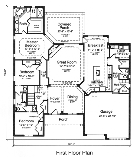 Cottage, Traditional, Tudor House Plan 98664 with 3 Beds, 3 Baths, 2 Car Garage First Level Plan