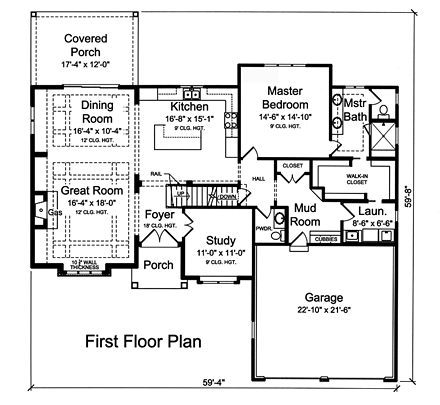 Craftsman, European, Traditional House Plan 98678 with 4 Beds, 4 Baths, 2 Car Garage First Level Plan