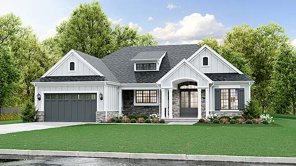 Cottage, Country, Craftsman, Southern, Traditional House Plan 98687 with 3 Beds, 3 Baths, 2 Car Garage Elevation