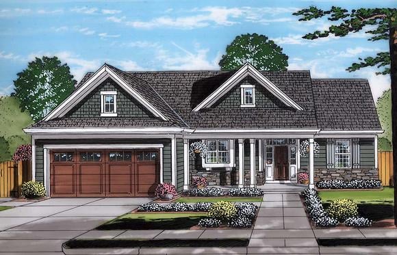Bungalow, Cottage, Ranch House Plan 98695 with 3 Beds, 2 Baths, 2 Car Garage Elevation
