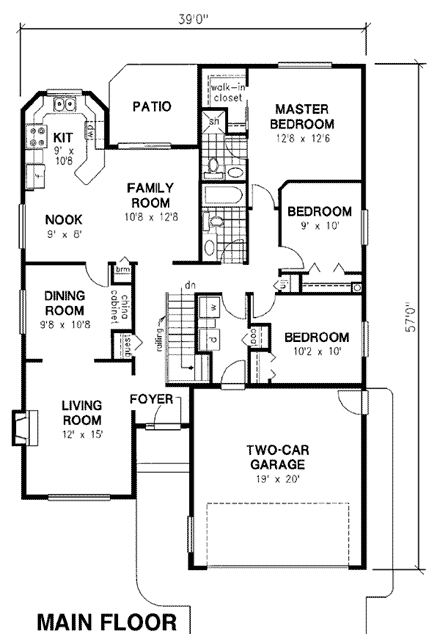 European, Florida, Mediterranean, Narrow Lot, One-Story House Plan 98806 with 3 Beds, 2 Baths, 2 Car Garage First Level Plan
