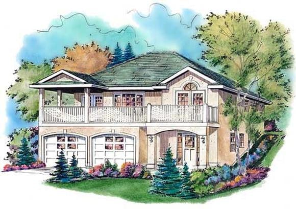 European, Narrow Lot House Plan 98833 with 3 Beds, 2 Baths, 2 Car Garage Elevation