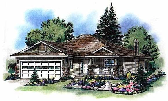 Bungalow, Narrow Lot, One-Story, Traditional House Plan 98837 with 2 Beds, 2 Baths, 2 Car Garage Elevation