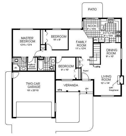 One-Story, Ranch House Plan 98840 with 3 Beds, 2 Baths, 2 Car Garage First Level Plan