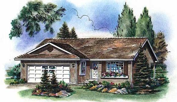Narrow Lot, One-Story, Ranch House Plan 98841 with 2 Beds, 2 Baths, 2 Car Garage Elevation