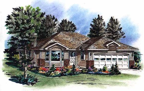 Bungalow, Narrow Lot, One-Story, Ranch House Plan 98845 with 3 Beds, 2 Baths, 2 Car Garage Elevation