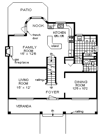 Country, Narrow Lot House Plan 98854 with 4 Beds, 3 Baths First Level Plan