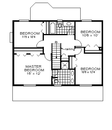 Country, Narrow Lot House Plan 98854 with 4 Beds, 3 Baths Second Level Plan
