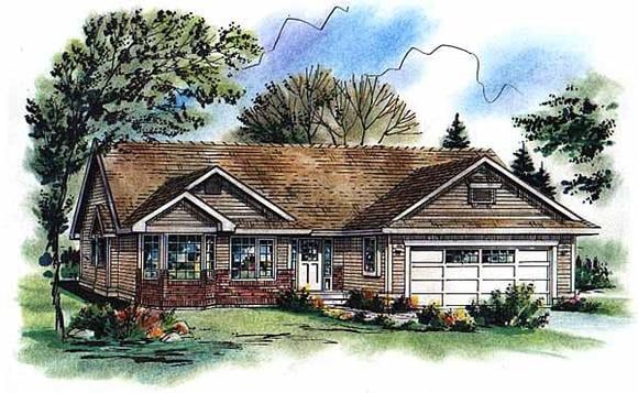One-Story, Ranch House Plan 98855 with 3 Beds, 2 Baths, 2 Car Garage Elevation