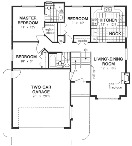 Contemporary, One-Story House Plan 98860 with 3 Beds, 2 Baths, 2 Car Garage First Level Plan