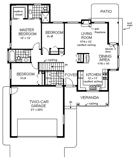 One-Story, Ranch House Plan 98863 with 3 Beds, 2 Baths, 2 Car Garage First Level Plan