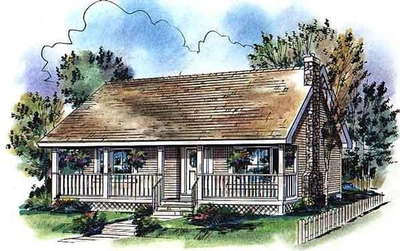 Country, Narrow Lot, One-Story House Plan 98872 with 2 Beds, 1 Baths Elevation