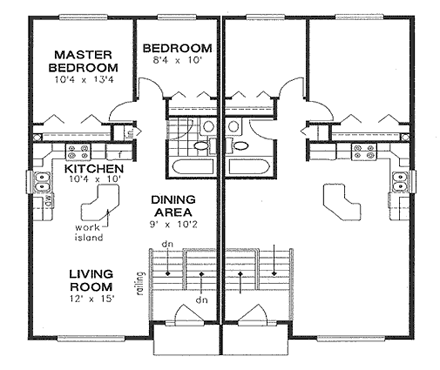 Narrow Lot, One-Story, Traditional Multi-Family Plan 98881 with 4 Beds, 2 Baths First Level Plan
