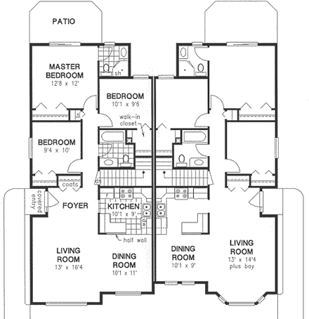 Ranch Multi-Family Plan 98884 with 6 Beds, 4 Baths First Level Plan