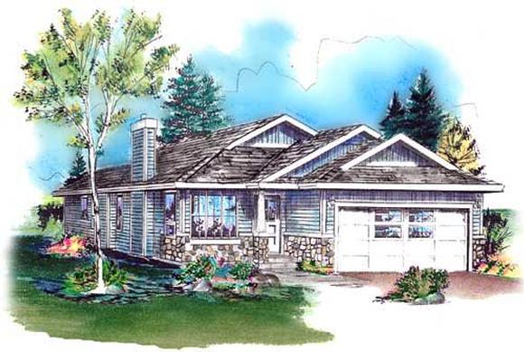 Bungalow, Narrow Lot, One-Story, Ranch House Plan 98886 with 3 Beds, 2 Baths, 2 Car Garage Elevation