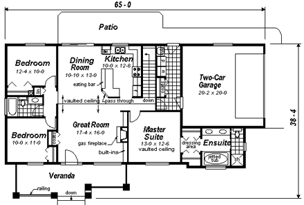 One-Story, Ranch House Plan 98888 with 3 Beds, 2 Baths, 2 Car Garage First Level Plan