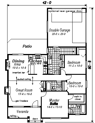 Bungalow, Craftsman House Plan 98890 with 3 Beds, 2 Baths, 2 Car Garage First Level Plan