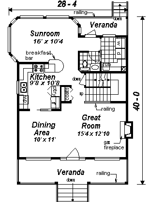 Narrow Lot House Plan 98897 with 3 Beds, 3 Baths First Level Plan