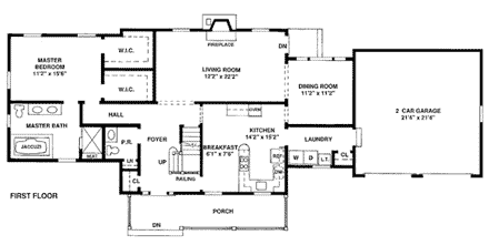 Country House Plan 99000 with 3 Beds, 3 Baths, 2 Car Garage First Level Plan