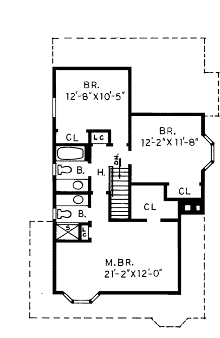 Bungalow, Country, Narrow Lot, Southern House Plan 99012 with 3 Beds, 3 Baths, 1 Car Garage Second Level Plan