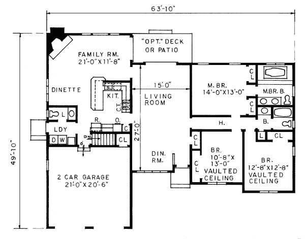 Country, European House Plan 99015 with 3 Beds, 3 Baths Level One