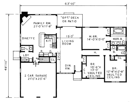 Country, European House Plan 99015 with 3 Beds, 3 Baths First Level Plan