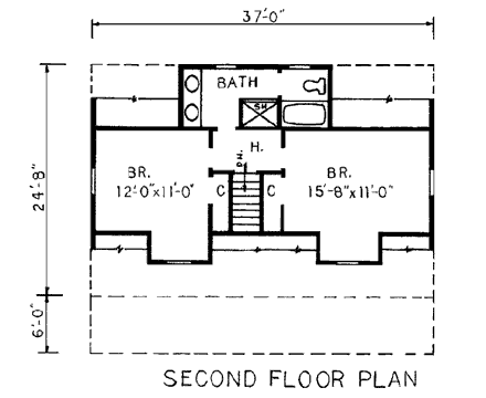 Country, Southern House Plan 99022 with 3 Beds, 3 Baths Second Level Plan