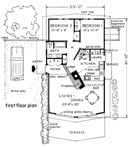 Contemporary House Plan 99032 with 3 Beds, 2 Baths First Level Plan