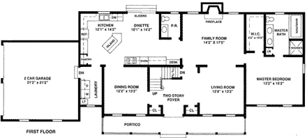 Country House Plan 99035 with 3 Beds, 3 Baths First Level Plan
