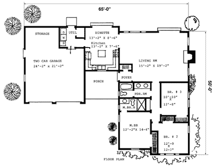 Country House Plan 99037 with 3 Beds, 2 Baths First Level Plan