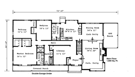 Bungalow House Plan 99039 with 3 Beds, 2 Baths First Level Plan