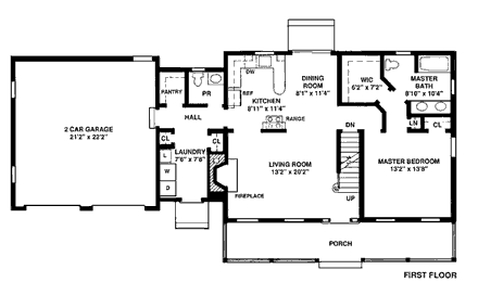 Cape Cod, Country House Plan 99045 with 3 Beds, 3 Baths, 2 Car Garage First Level Plan