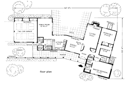 One-Story, Ranch House Plan 99054 with 3 Beds, 3 Baths, 2 Car Garage First Level Plan