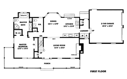 Country House Plan 99060 with 3 Beds, 3 Baths, 2 Car Garage First Level Plan