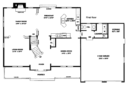 Country House Plan 99062 with 3 Beds, 3 Baths, 2 Car Garage First Level Plan