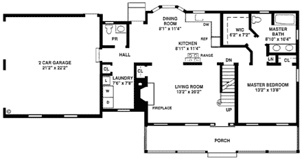 Country House Plan 99076 with 3 Beds, 3 Baths, 2 Car Garage First Level Plan