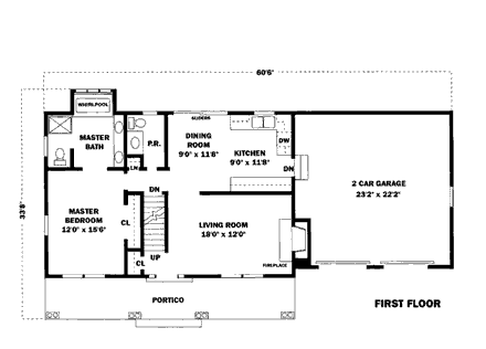 Bungalow, Country House Plan 99079 with 3 Beds, 3 Baths, 2 Car Garage First Level Plan