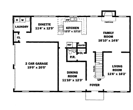 Colonial House Plan 99092 with 5 Beds, 2 Baths, 2 Car Garage First Level Plan