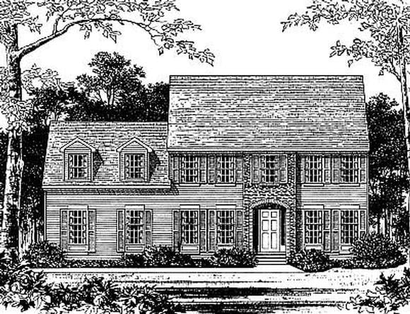 Colonial House Plan 99092 with 5 Beds, 2 Baths, 2 Car Garage Elevation