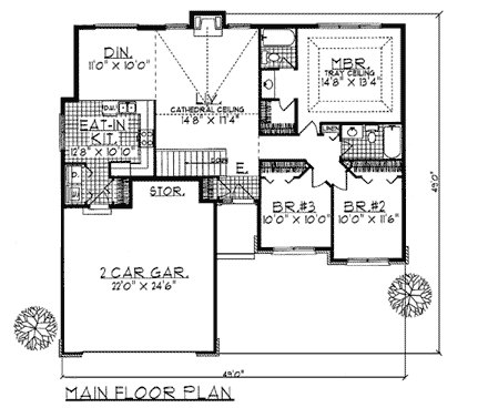 One-Story, Ranch, Traditional House Plan 99104 with 3 Beds, 2 Baths, 2 Car Garage First Level Plan