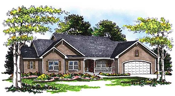 One-Story, Ranch, Traditional House Plan 99105 with 3 Beds, 3 Baths, 3 Car Garage Elevation