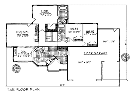 Prairie, Southwest House Plan 99111 with 3 Beds, 2 Baths, 3 Car Garage First Level Plan