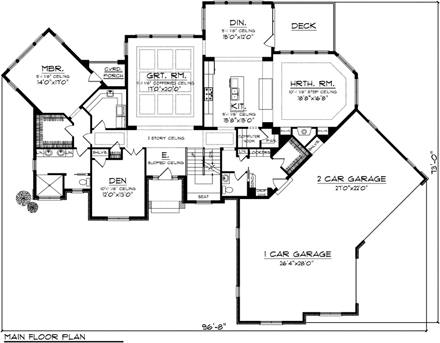 Craftsman House Plan 99113 with 4 Beds, 4 Baths, 3 Car Garage First Level Plan