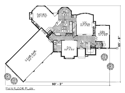 European House Plan 99118 with 4 Beds, 4 Baths, 3 Car Garage First Level Plan
