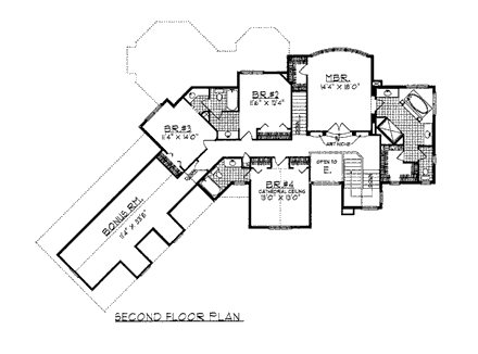 European House Plan 99118 with 4 Beds, 4 Baths, 3 Car Garage Second Level Plan