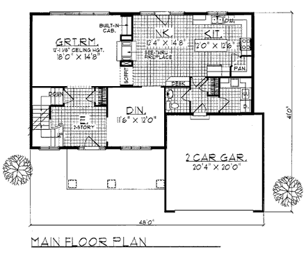 Colonial House Plan 99137 with 3 Beds, 3 Baths, 2 Car Garage First Level Plan