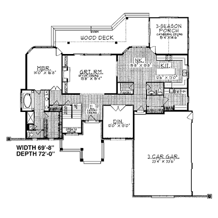 Tudor House Plan 99149 with 4 Beds, 3 Baths, 3 Car Garage First Level Plan