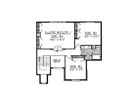 Tudor House Plan 99149 with 4 Beds, 3 Baths, 3 Car Garage Second Level Plan