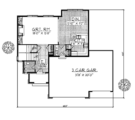 European House Plan 99153 with 3 Beds, 3 Baths, 3 Car Garage First Level Plan