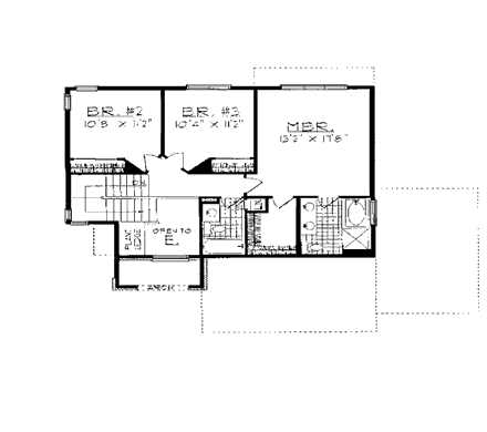 European House Plan 99153 with 3 Beds, 3 Baths, 3 Car Garage Second Level Plan